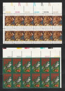 United States 1444-1445 Plate Blocks Of 12 Set MNH Christmas