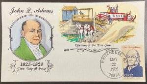 2216f Collins Hand Painted cachet John Q Adams, Ameripex ‘86 FDC