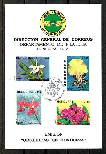 Honduras, Scott cat. C820-C823. Orchids Postal Bulletin, Stamps & Cancel. ^^