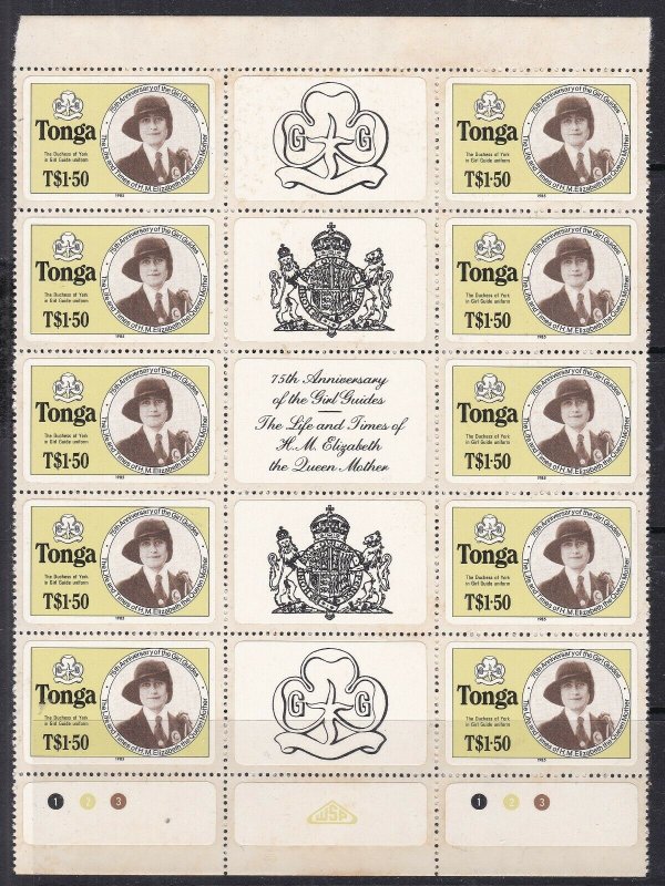 TONGA ^^^^^^  sc# 610a Rarer  MNH  BLOCK of 10( Girl GUIDES)$ 99.25@ sc615tonga