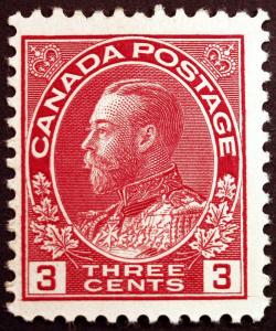 Canada #109 3c Carmine 1923 King George V  Fresh Mint Lightly Hinged