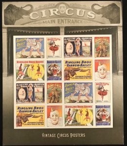 4898-4905   Vintage Circus Posters   MNH Forever pane of 16    FV $10.88  2014