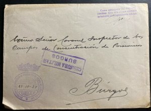 1938  Spain Censored Cover to Concentration KZ Camp Inspector Burgos