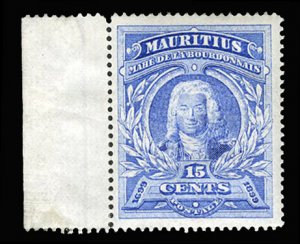 Mauritius #115 Cat$30+ (for hinged), 1899 15c ultramarine, left margin single...