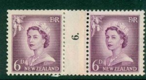 New Zealand 1956 QEII Redrawn 6d Mauve Coil Join #6 Upwards  MH/MUH Lot25624