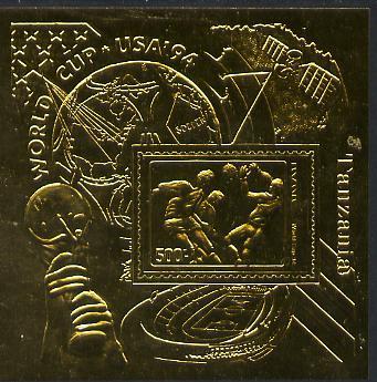 Tanzania 1994 Football World Cup m/sheet embossed in gold...