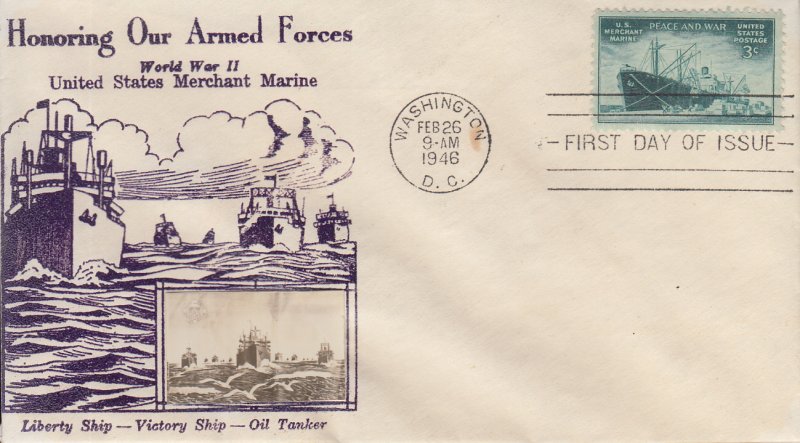 1946 Merchant Marine in WWII (Scott 939 ) Crosby UA FDC