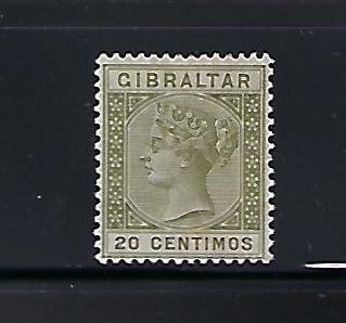 GIBRALTAR SCOTT #31 1889-95 10 CENTIMOS (OLIVE GREEN)   MINT HINGED