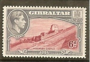 GIBRALTAR SG126a 1938 6d CARMINE & GREY-VIOLET PERF14 MTD MINT