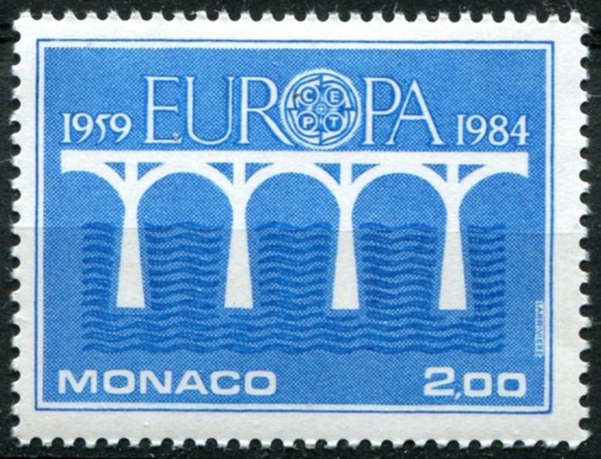 Monaco Sc#1424 MNH, 2f bl, Europa (C.E.P.T.) 1984 - Bridge, 25th Anniversary ...