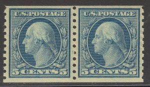 #496 VF-XF MNH OG-5¢ Washington-COIL PAIR-Very Nice GEM QUALITY (REM #496pr-7)