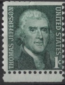 US 1278 (used) 1¢ Thomas Jefferson, green (1968)