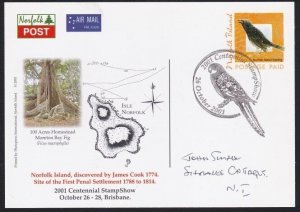 NORFOLK IS 2001 Overseas Postage Paid Birds postcard used..................B3818