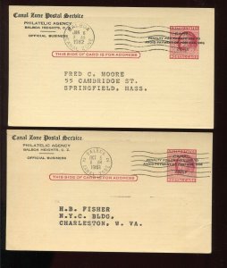 Canal Zone UX11 UPSS S19p & S19pa Matched Pair of Used O.B. Postal Cards LV4628