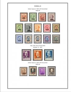 COLOR PRINTED ITALIAN SOMALIA 1903-1960 STAMP ALBUM PAGES (45 illustrated pages)