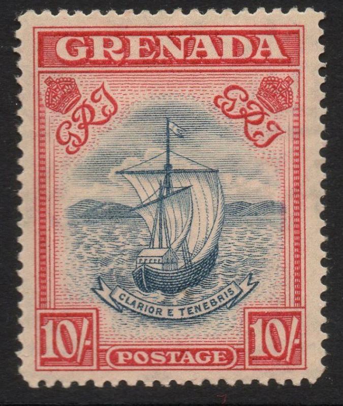 GRENADA SG163a 1938 10/= STEEL BLUE & BRIGHT CARMINE p14 MTD MINT