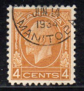 Canada Sc 198 1932 4c ocher G V Medallion stamp used 
