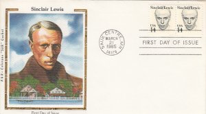 USA 1985 FDC Sc 1856 14c Sinclair Lewis R & R Colorano Silk Cachet