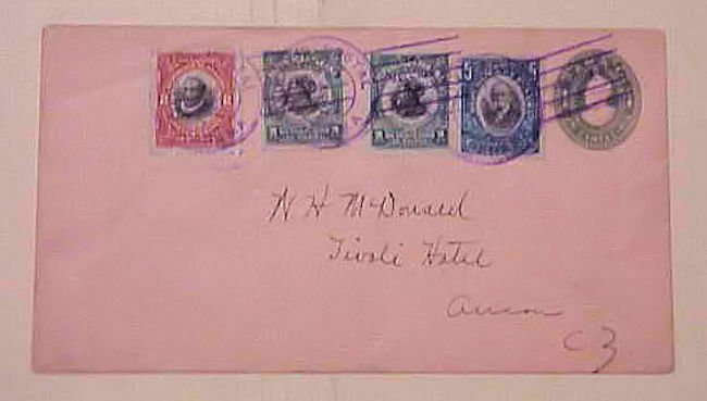 US  CANAL ZONE ENVELOPE USED IN PANAMA #39,31 WITH 2 PANAMA STAMPS 1923