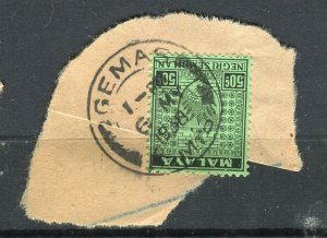 MALAYA; N. SEMBILAN 1930s issue Coat of Arms fine GEMAS POSTMARK PIECE