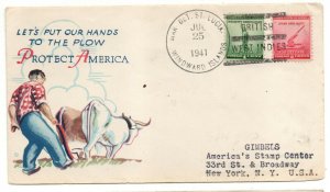 USA 1941 Protect America Hands to the Plow cover Posted Windward Islands WS24247