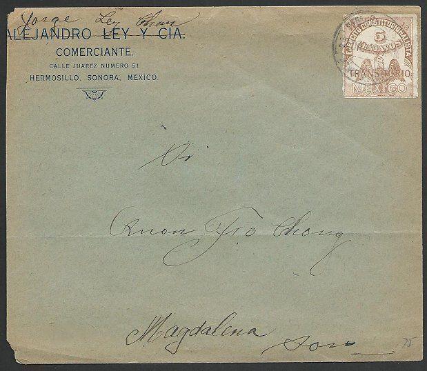 MEXICO SONORA 1913 5c Transitorio on cover to Magdelena....................49506