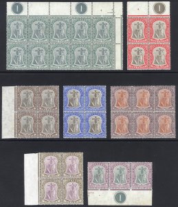 Montserrat 1904 1/2d-1s Badge BLOCKS Wmk MCA Scott 22-28 SG 24-30 MNH Cat $240