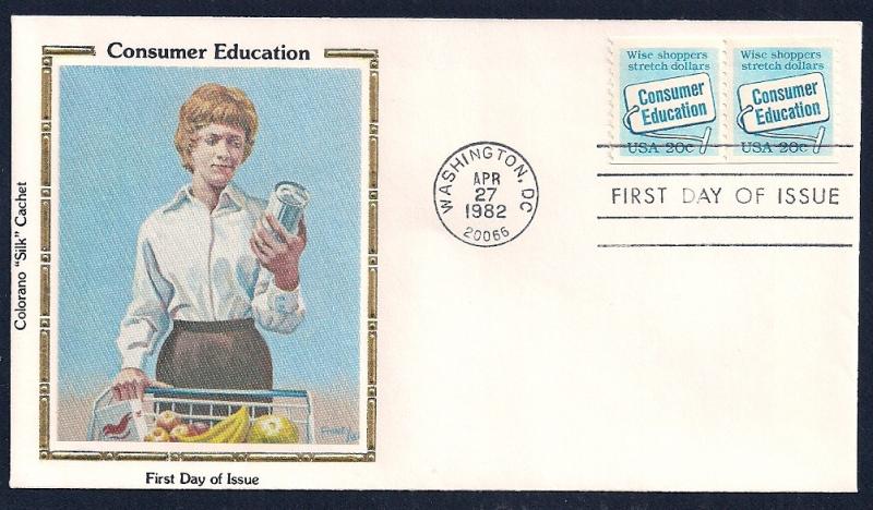 UNITED STATES FDC 20¢ Consumer Education COIL 1982 Colorano