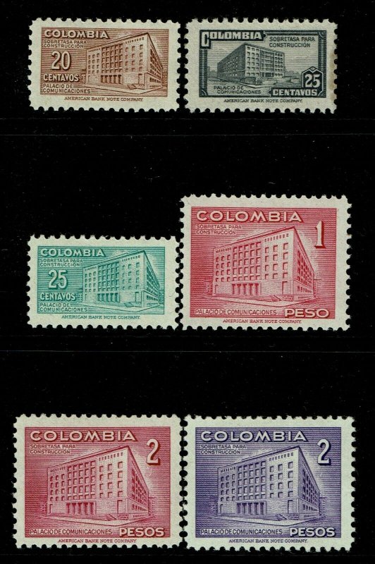 Colombia SC# 602//608, Mint Hinged, Hinge Rem, less 605, 603 toning - S10289