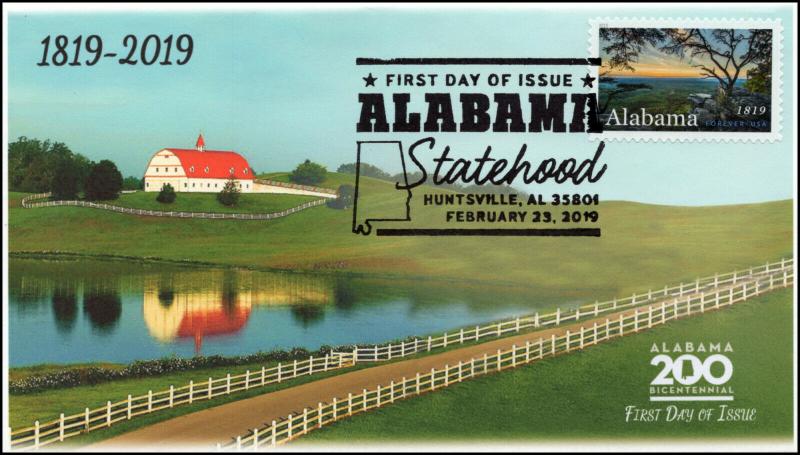 19-036, 2019, Alabama Statehood, Pictorial  Postmark, FDC, Huntsville