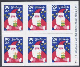 #2873 29c Santa Claus Booklet Header/Plate Block/9 #V1111 1994 Mint NH