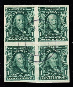 US 314 1c Franklin Used Block of 4 XF SCV $97.50