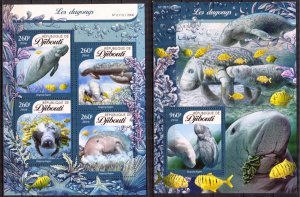 Djibouti 2016 Marine Life Dugongs Sheet + S/S MNH