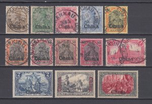 1901 German Offices China Full Set Michel 15-27 Used (3 key values are MLH)