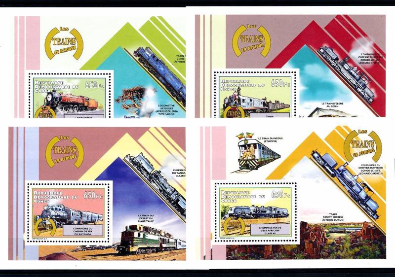 [61471] Congo Kinshasa 2012  Railway Train Eisenbahn 4 Sheets MNH