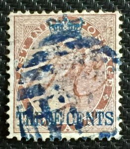 MALAYA Straits Settlements 1867 3c on India QV 1a Used D14 Duplex pmk SG#3 M3266