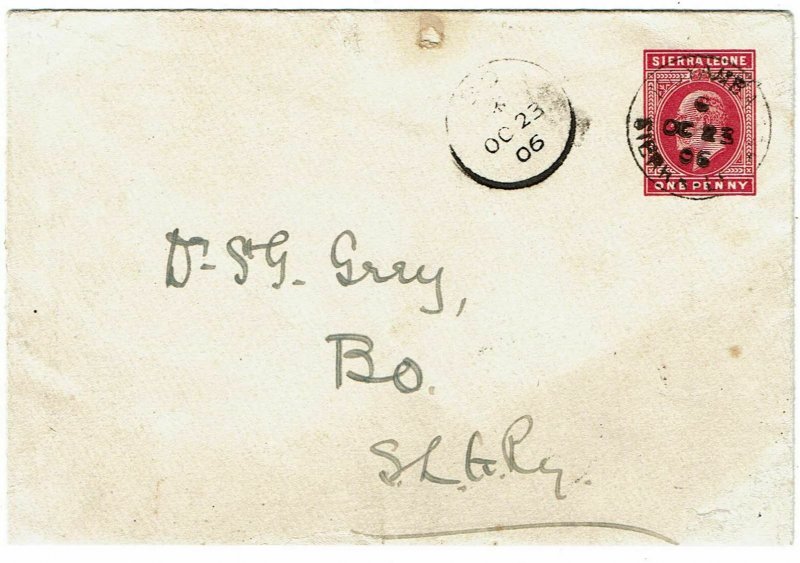 Sierra Leone 1906 Moyamba cancel on stationery envelope to Bo