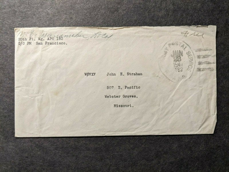 APO 182 GUAM, MARIANNAS ISLANDS 1947 Army Air Force Cover 20th FIGHTER WING 