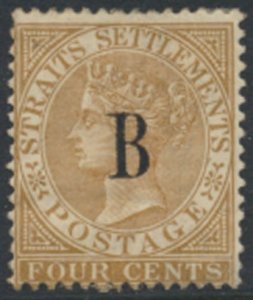 Bangkok  Opt B on Straits Settlements 1883  Sc# 14  MH  please read details  ...