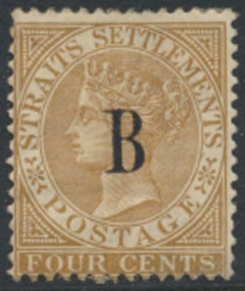Bangkok  Opt B on Straits Settlements 1883  Sc# 14  MH  please read details  ...