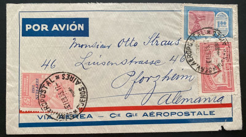 1933 Buenos Aires Argentina Airmail Cover To Pforzheim Germany