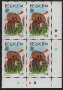 Bermuda 1980 MNH Sc 399 50c Gina Swainson Miss World LR corner block of 4