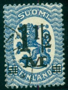 FINLAND #126a (96v2), 1½m on 50p, THIN 2 variety, VF, used