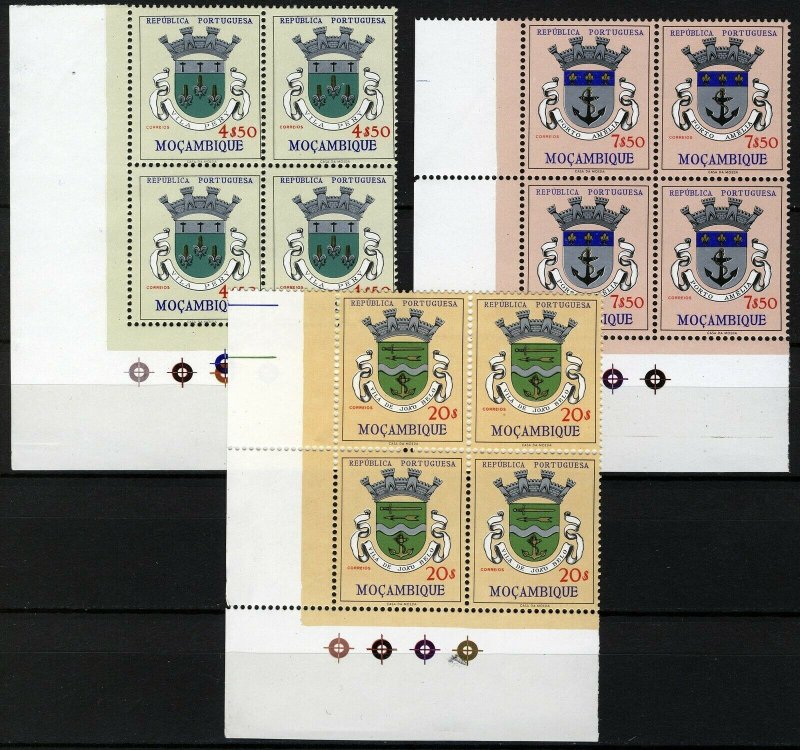 Mozambique 1961, Weapons blocks, 3 high values VF MNH, Mi 471, 473, 475 cat +25€