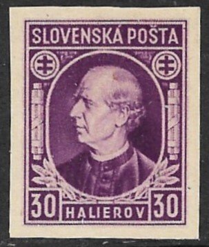 SLOVAKIA 1939 30h Andrej Hlinka Imperforate Portrait Issue Sc 29a MLH