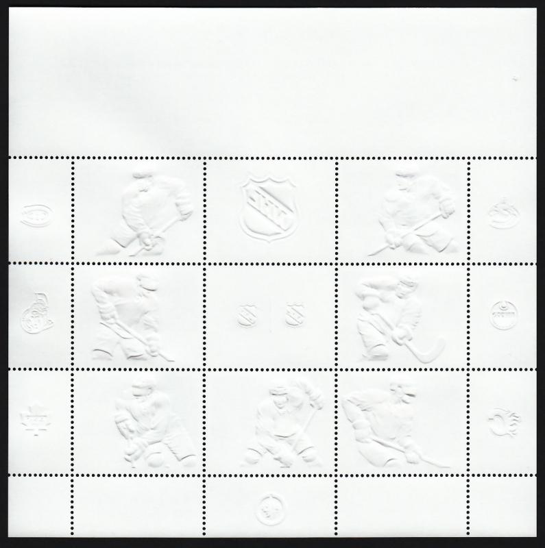 ma. HOCKEY CANADIAN NHL Teams JERSEY MiniSheet of 7 EMBOSSED stamps Canada 2013