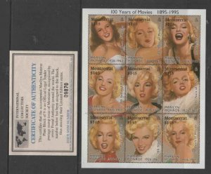 MONTSERRAT #860 1995 MARILYN MONROE MINT VF NH O.G SHEET 9 W/CERT.  bb