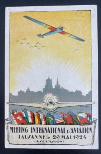 1924 Switzerland Advertising Postcard Airmail Cover To Basel Aviation Meeting