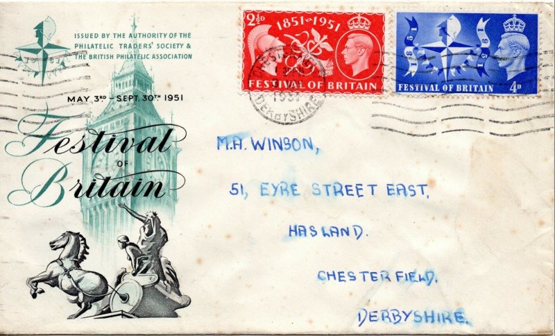 1951 Sg 513/4 Festival of Britain on Illustrated Cover First Day Cover