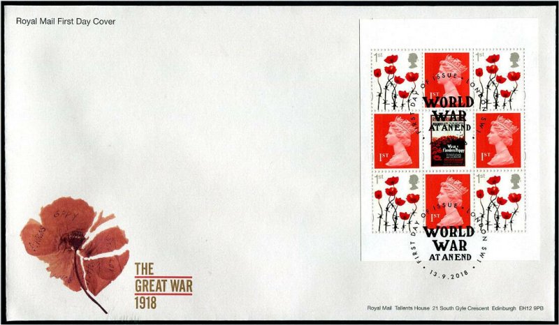 HERRICKSTAMP GREAT BRITAIN Sc.# BK221 World War I 1918 Booklet Pane Cover